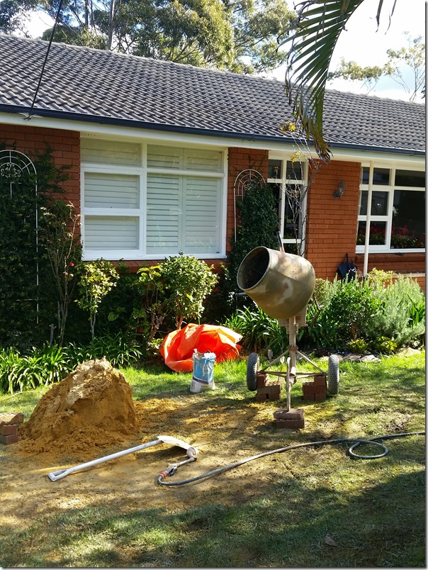 Cement mixer on the front lawn