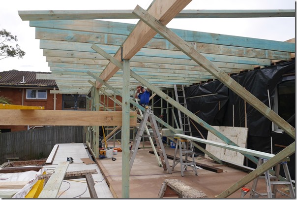 Roof rafters over the new dining area