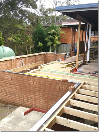 An outdoor entertaining deck under construction