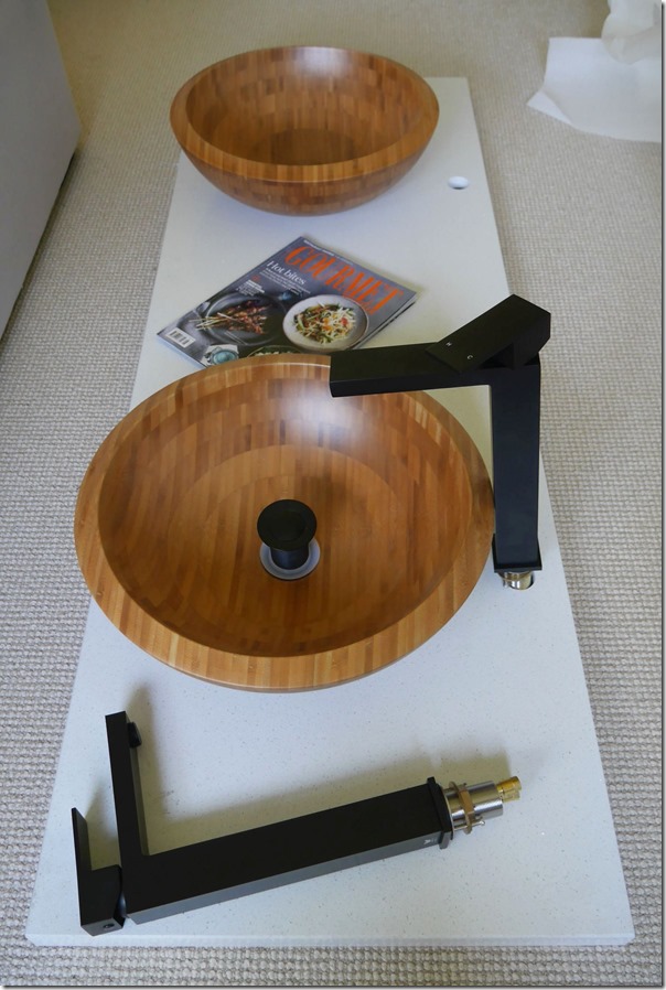 Japanese bamboo vanity bowls and tapware for new ensuite bathroom